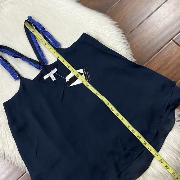 Derek Lam 10 Crosby Women's Size 6 Navy Blue Beaded Tank Top **FLAW** - Picture 5 of 10